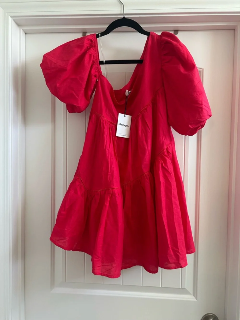 Showpo. Harleen Mini Dress One-Shoulder Red Mini Dress Puff Sleeve NWT - Picture 2 of 5